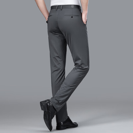 Tanzen mit der Wolfeis-Seidenvierseite Dehnungshose Casual Hosen Sommer Dünne Hosen gerade loses Geschäft Vielseitige Anti-Falten-Hose schwarz 1517 Vierseitige Stretch 29