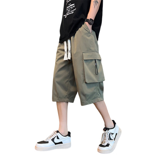 Shorts pour hommes de travail de travail vert militaire pour glace d'été Silk cool pantalon 7 points de la marque à la mode masculine pantalon de sport de harun décontracté 679 Green militaire XL environ 140-160 Jin [Jin est égal à 0,5 kg] peut être usé