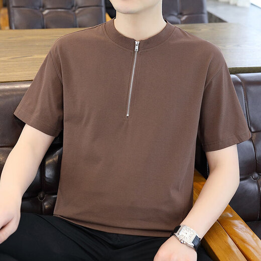 GTYUWVG短袖T恤男士2025夏季潮流半拉链凉感上衣纯色棉休闲百搭立领体恤 白色1585【半拉链】短袖 M