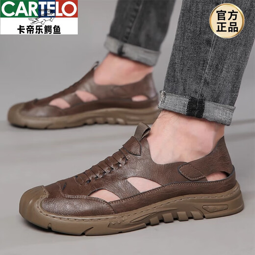 Zapatos para hombres Cartelo Summer Summer Genuine Leath Soft Sole Light Casual Leather Zapatos para Sandalias huecas versátiles para hombres Producto nuevo 6629 Brown 38