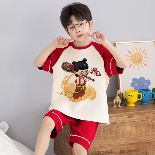 Langsha (Langsha) Kinder-Pyjama-Jungen Sommer Kurzarm Thin Cotton Home Anzug Little Jungen Sommermitte und große Kinder Studenten Lt694 130 empfohlen 120-130 cm/55jin [Jin gleich 0,5 kg]