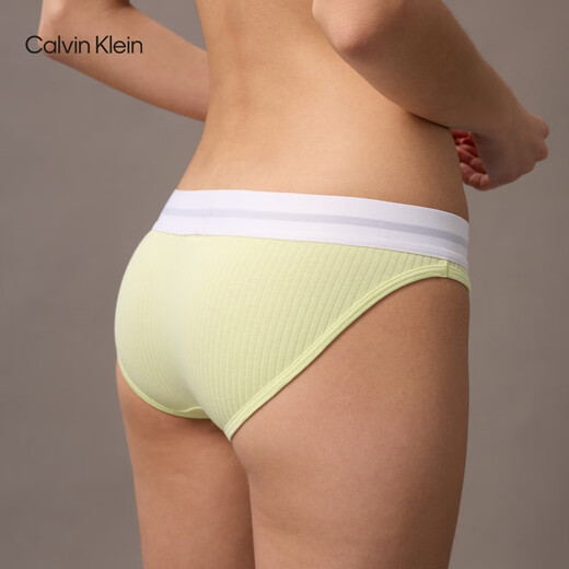 Calvin Klein Underwear [Modern Gravity Belt] 25 Spring and Summer Women's ck Jacquard Ribbed Bikini Underwear Women QF8022AD TOC-Cream Yellow 1 M