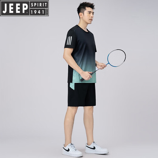Jeep (Jeep) Costume de sport à séchage rapide pour hommes Badminton Plus Fat Plus taille Summer Casual Running Running Short Sheve Set pour hommes Blue 9902 L 90-110JIN [Jin est égal à 0,5 kg]