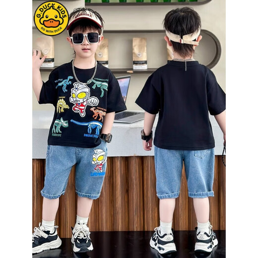 G.Duckkids Little Yellow Duck Set de manga corta para niños 2025 Summer Medium y gran ropa para niños Boy Ultraman Ultraman Set 1283 Set-White 110