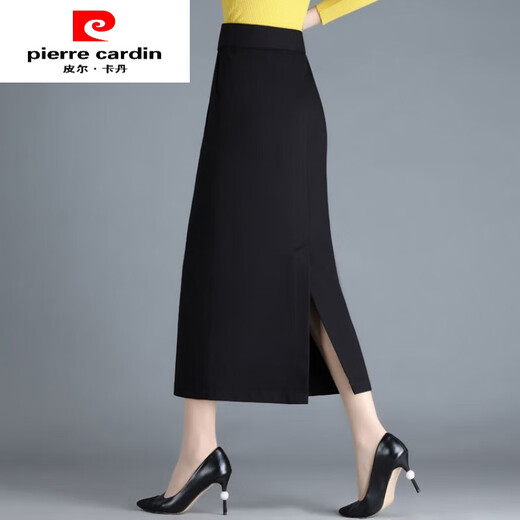 Pierre Cardin (pierre cardin) skirt women's hip skirt autumn and winter new high-waisted slim mid-length straight thickened slit one-step skirt long skirt black winter style plus velvet thickened L 106-115Jin Jin equals 0.5 kg