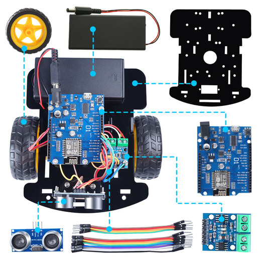 Fantasy Full Open Source Compatible Arduino Intelligent Robot Kit Hindernisvermeidung Wireless Fernbedienung ESP8266 D1 WiFi CAR FREI FORTSUMMER VOLLSTÄNDIG VON MATERIALIEN LERNEN UND ROBOTEN -Standard -Paketversion Version