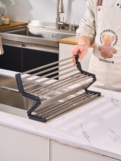 Beiyi plus Edelstahl -Spüle Abflussregal Klappbares Waschbecken Abfluss Korb Küche Spüle Aufbewahrungsschüssel Rollvorhang Upgrade Modell verdickter Edelstahl Schwarz Stapel 4 Schichten 370x321 Gewicht 679
