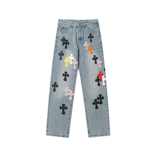 Crome Heart New Croce Ch High Ordre Black Blanc Cross droits Old Heavy Industry Washing Jeans Pantalons Identique aux hommes et femmes 9923 28