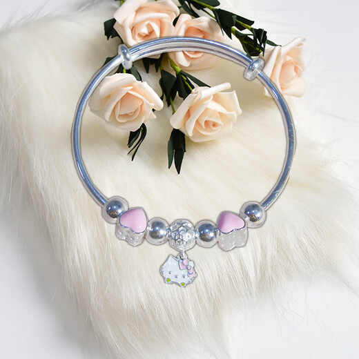 
KZDhello kitty 999 sterling silver foot silver bracelet female student bracelet cute kidie cat love gift women kitty lucky parent-child bracelet [children style] Z166 gift box same style