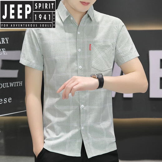 JEEP SPIRIT2025新款衬衫夏季款男士短袖格子衬衣休闲韩版修身上衣服 844卡其 M 80-104斤