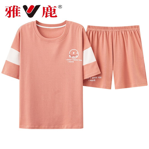 Yalu summer Korean women's pure cotton short-sleeved shorts pajamas wear casual and fresh cotton home clothes thin suit summer chest pad 12611 L (95-115Jin[Jin equals 0.5 kg])