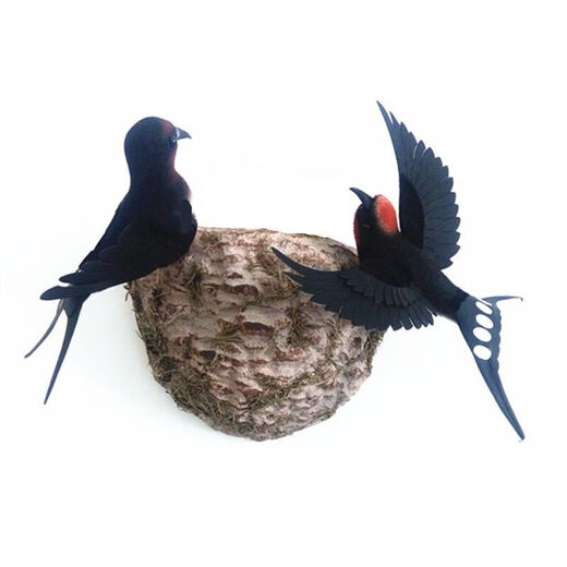 Runhuanian wall decoration simulated swallow bird nest nest spring decoration soft 2 swallows + baby swallows + double-sided tape + nest dy