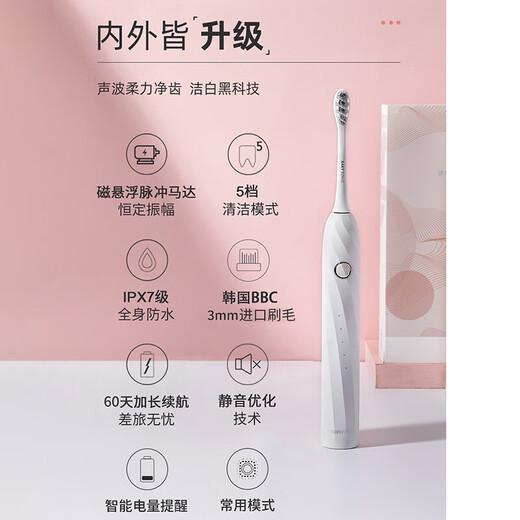 Shuke Electric Toothbrush T2 Couple Electric Toothbrush for Adults/Students for Boyfriend/Girlfriend Soft Bristles Gum Protecting Sonic 5-speed White - 4 Brush Heads Available (1 Year Use)