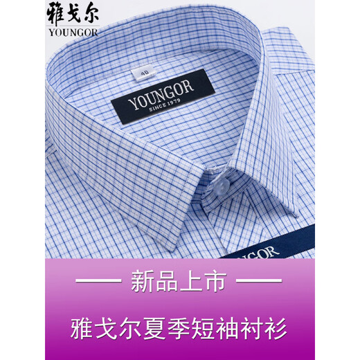 雅戈尔短袖衬衫男夏季薄款纯棉中年商务免烫宽松格子正装衬衣 短袖DX6630 38 建议【70-95斤】