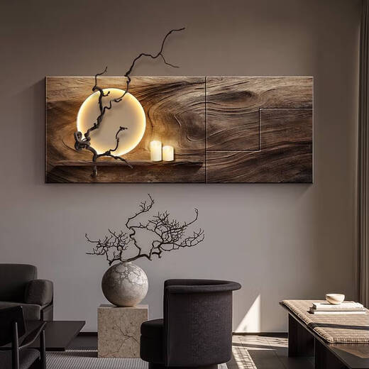 溥畔风客厅装饰画复古感沙发背景墙挂画简约氛围感茶室壁画灯 C款-枯木逢春 12048c遥控款灯画接电源220v+