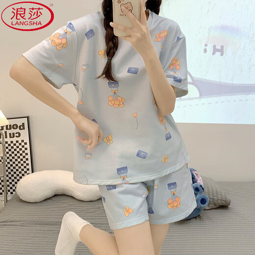 浪莎（LangSha）新款睡衣女夏季棉质短袖短裤爆款可爱宿舍甜美薄款两件套装家居服 1047小狗 L 100-110