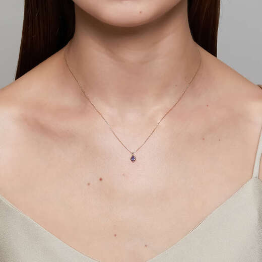 Junpo nojess22 winter natural tanzanite necklace with the same niche rhombus silver gold-plated zircon Japanese set Nai necklace