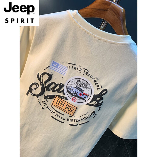 JEEP SPIRIT美式休闲短袖体恤男夏季薄款宽松印花五分袖上衣大码高端男士T恤 白色 【JSW9906】 4XL 适合166-180斤穿