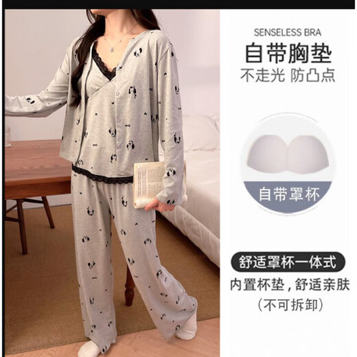 Lexi Beilu Spring V-Neck Pyjamas Frauen-Drei-teiliger Set mit Brustpaddleboard süße Heimkleidung JHX-13803P#GRAY 180 XL