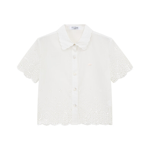 ELLE KIDS children's clothing summer new style girls French pastoral style cotton embroidered lace collar casual short-sleeved shirt top white 140