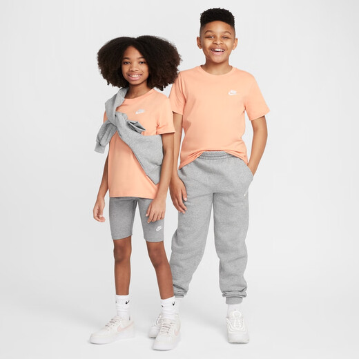 Nike (Nike) Camisetas oficiales de niños y niñas Big Children's para Autumn Pure Cotton Casual Classic Bordery Cotton FZ5177 844 Apricot Harina 160 XL