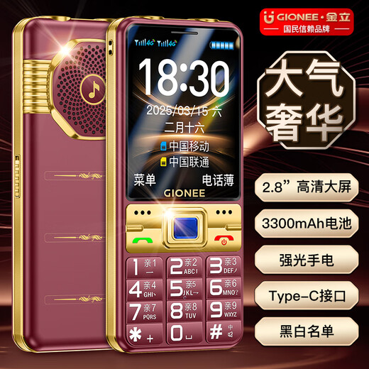 金立（Gionee）G520 4G全网通老人手机 超长待机2.8英寸大屏大字大声大按键老年机 学生备用功能机双卡双待 红色	