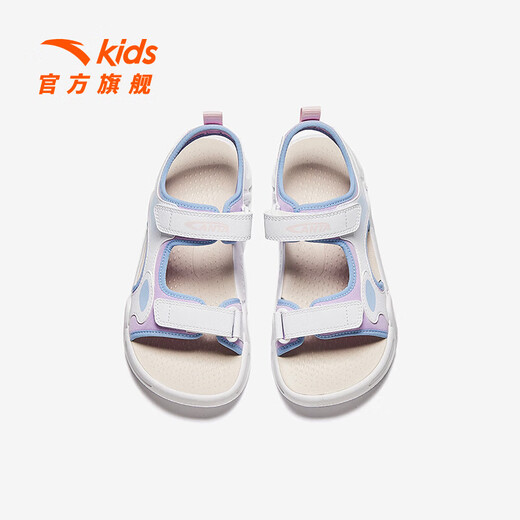 ANTA children's sandals, girls' shoes, 2025 new summer outdoor Velcro arch open-toe beach shoes, light fog purple/Anta white/colorful blue-2 37, shoe inner length 23.5cm