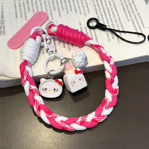 Youmipa cute ins mobile phone lanyard short hand-held woven wrist pendant durable cartoon hanging chain strong mobile phone chain black kulomi + woven bracelet black and white grid black card strip small black rope