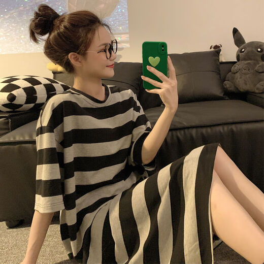 FHHUABD欧诗帛睡衣女夏季新款短袖薄款睡裙棉质洋气学生家居服可爱可外穿 16857可爱海绵宝宝睡裙 长袖睡裙 L