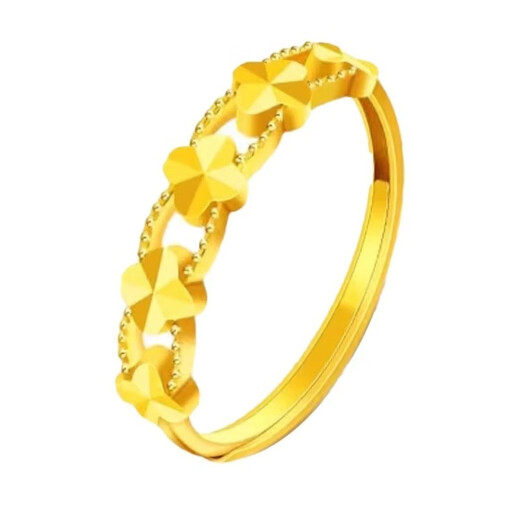 OAZ gold four-leaf clover ring for women, adjustable opening, solid gold 999 gold ring, birthday gift, sparkling four-leaf clover ring, new style + gift box 0.23g x live