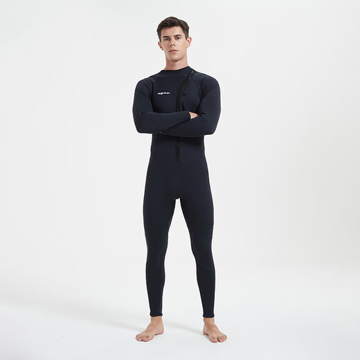 Ride ship one-piece wetsuit full set long-sleeved men's and women's couple deep diving swimsuit cold-proof and warm surfing diving equipment 2MM front zipper black 3XL