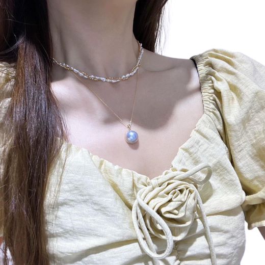 IosnIOSN Tears of Water Sea Turtle Glare Round 18k Gold Edged 12-15mm Single Pendant Free Silver Chain Silver Gray Blue 12-15mm