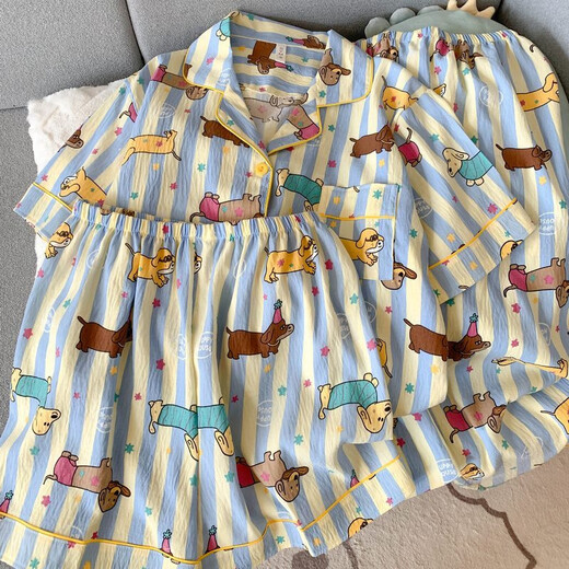 JINGPUFEI CARTOONE DACKSHUND DOG PAJAMAS À MANDE CORTES POUR LES FEMMES TROIS PIEUX Coton Gauze vêtements de maison mignons Yunduo Cotton-9905 # Black Love Three Set M [Suggestion 75-100jin [Jin est égal à 0,5 kg]]]