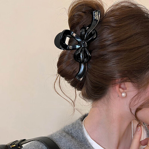 Bai Shilin Bow Clip Headwear Women's High-End Large Hair Volume Shark Clip 2025 New Summer Hair Clip for the Back of the Head Leather Pink