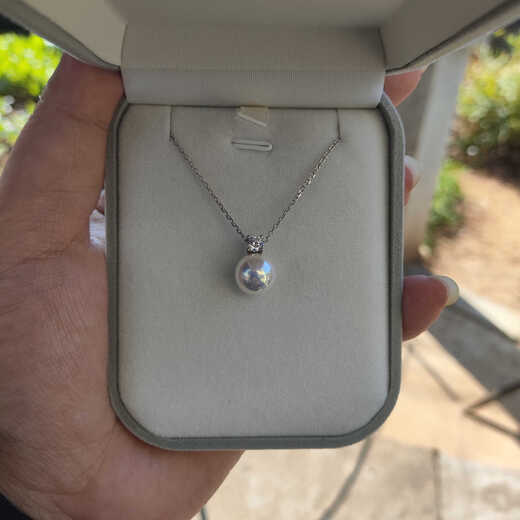 Iosn925 sterling silver pearl pendant Aurora imitation Akoya pearl necklace Princess Diana single round sweater chain necklace s925 sterling silver imitation Akoya pearl pendant comes with box