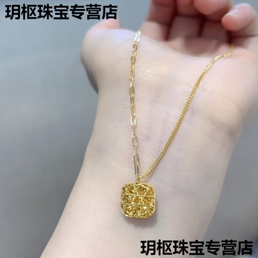 KZD sand gold brushed sugar cube pendant gold quality flash necklace gold plated niche fashion 45cm