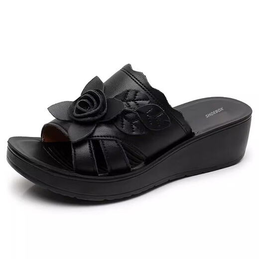 Prince Yierkang Prix spécial Clai de cariot Mère Sandales Slippers pour femmes 25 Summer New Style Wear non glissée d'âge moyen et âgé de plage de plage noir 40