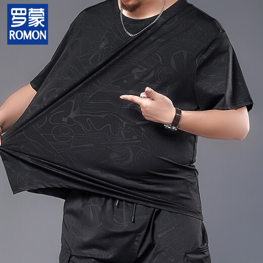 罗蒙（ROMON）大码冰丝T恤胖子短袖男装新款宽松潮加肥加大速干衣服肥佬衫 9922一套 XL