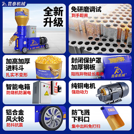 XMSJ小型家用自制养殖饲料颗粒机220v380v鸡鸭鹅牛羊兔玉米秸秆制粒 11150型电箱款380V/5.5KW纯