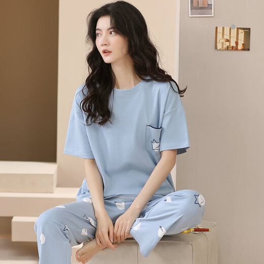 浪莎（LangSha）睡衣女款夏季短袖长裤2025年新款休闲可外穿夏天全棉家居服套装 Y671 S