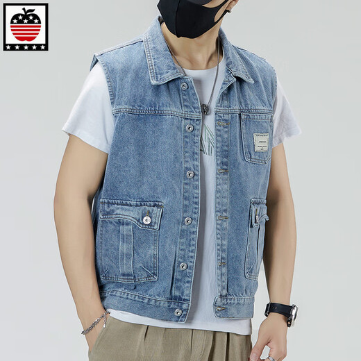 Aemape Apple Light Color 2025 NEUE DENIM VEST MÄNNER LOSS LOSS GROSSE RETRO EEGEVEVEVEVEVEVEVEVEVEVEVEVEVEVEVEVEVEVEVEVEVEVEVEVEVEVEVEVEVEVEERESS HOSS-CLIP WOWEWEY Trendy Markenjacke Männer 6232# Light Blue XL (vorgeschlagen 145-160jin [Jin gleich 0,5 kg])