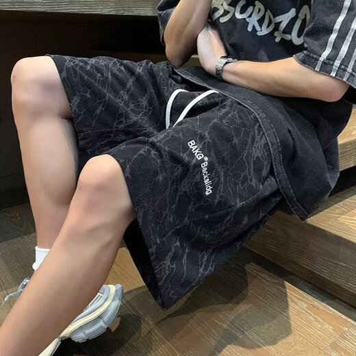 Huangzhen Black Thin Shorts Boys Summer 2025 Outerwear American Fashion Brand Loose Sports and Casual Five Points Pants Men Black XL