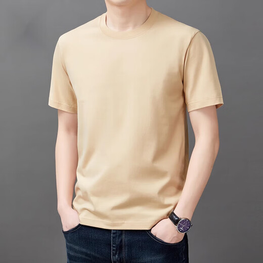 KOOSHI奢品纯棉短袖t恤男士夏季薄款时尚简约纯色上衣潮流休闲体恤衫男T YS9929黑色 S 165【90-110斤】