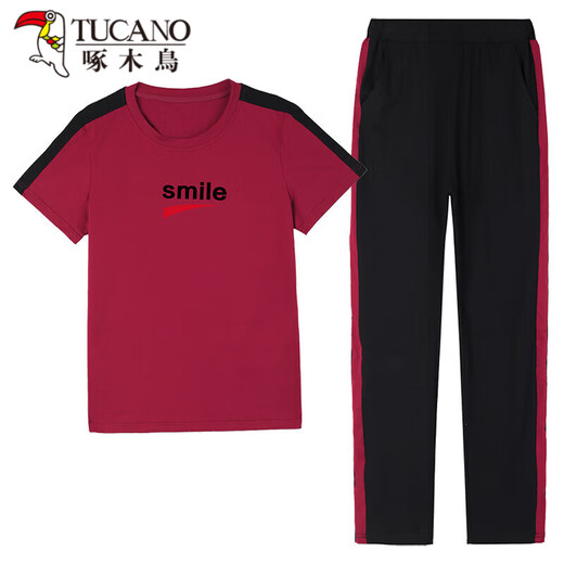 Woodpecker (TUCANO) summer thin sports suit for women 2025 new mother suit fashionable summer casual cotton short sleeve two-piece set 695 royal blue [trouser suit] M [recommended 80-95 Jin [Jin equals 0.5 kg]]