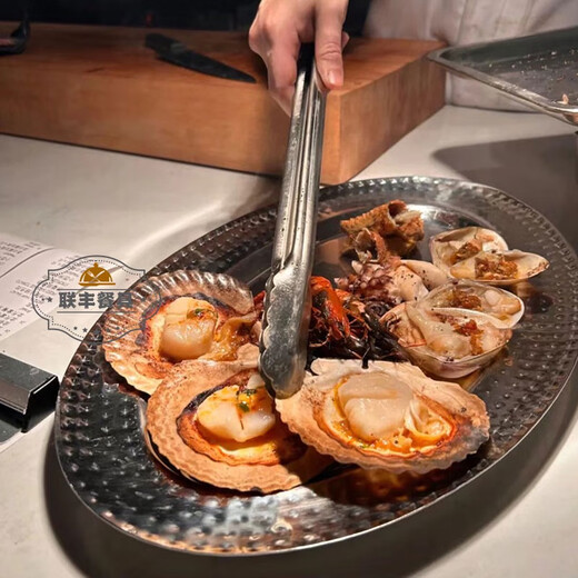 西餐创意餐具时尚网红锤印钻石银椭圆形盘龙虾芝士不锈钢盘子鱼盘 yh-钢色锤边椭圆形盘 35cm 3523