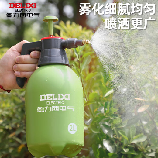 DELIXI ELECTRIC sprayer watering flower kettle air pressure flower watering kettle large capacity household cleaning and disinfection ultra-fine mist spray kettle green 2 liter air pressure watering kettle (with scale)