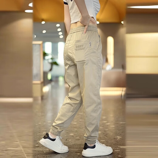 Specht Eisseide Hosen Herren Frühling und Sommer Dünne lässige Herrenhosen Loose Sports Cropped Hosen Sommer High-End-Krawatten K09 Camel + K09 Schwarz XL /120-150Jin [Jin gleich 0,5 kg]