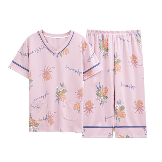 Langsha Mutter Pyjamas mittleren Alters für Frauen im Sommer Dünne reine Baumwollkurzärmel-Hosen mittlere und ältere Menschen zu Hauskleidung Plus Size Milchy White LM6626 [Cardigan Style] m Größe [Empfohlen 80-100 Jin [Jin Equals Equals] B