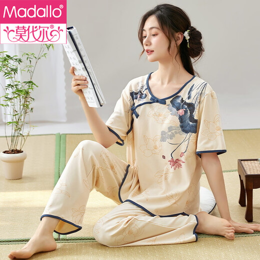 
Modal women's short-sleeved pajamas set for summer thin trousers in summer new Chinese style imitation cotton home clothes can be worn outside LZY9905 M (recommended 75-95Jin [Jin equals 0.5 kg])