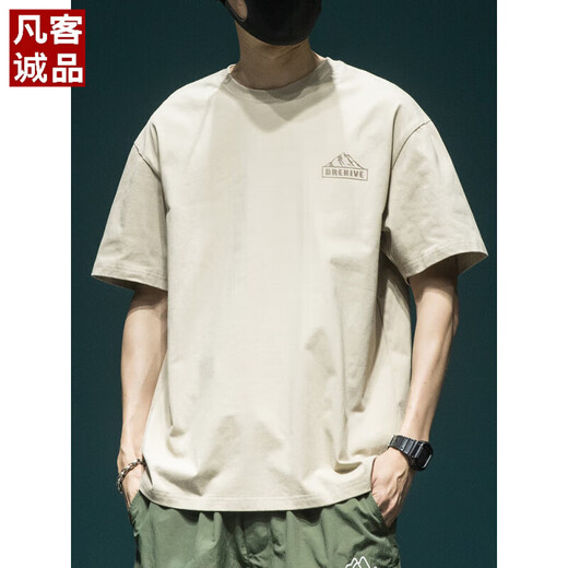 
VANCL three-pin heavy short-sleeved T-shirt for men loose large-size half-sleeved T-shirt for summer new American fashion brand printed top T1517 khaki regular M